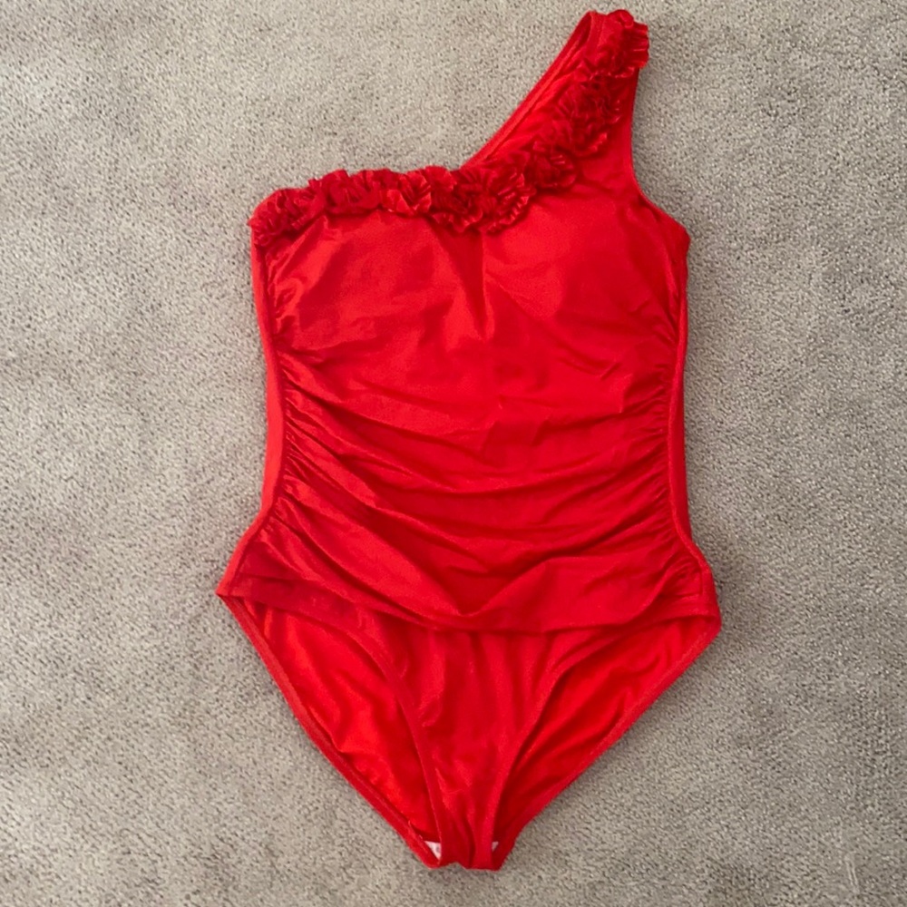 Kenneth Cole New York Red One-Shoulder One Piece Swimsuit